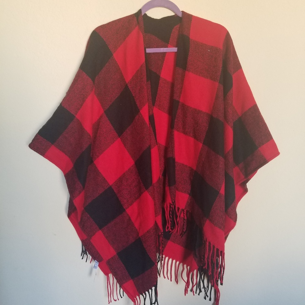 Red and Black Plaid Poncho